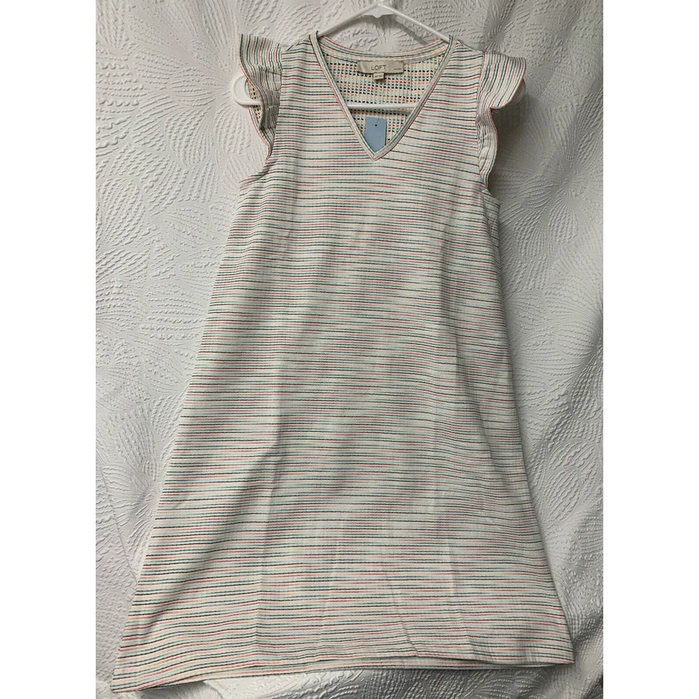 Loft Dress Womens Petite  XSmall Petite Ruffle Sleeve V-Neck Swing Dress New